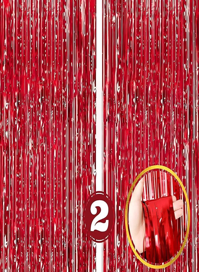 MOREL RED FOIL CURTAINS FOR BIRTHDAY DECORATION ITEMS BABY SHOWER ANNIVERSARY, MARRIAGE, BACHELOR PARTY CELEBRATION THEME.|PACK OF 2| - Image 1